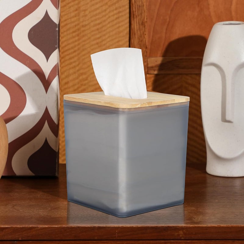 Sunkaioo Tissue Box Cover Square,Tissue Box Holder with Bamboo Lid,Tissue Dryer Sheet Holder for Modern Farmhouse Boho Decor,1 Pack,(Black) - Image 5